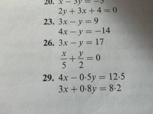 Could you please answer this question? Only answer question 26 The answers are: x = 5 y = -2 Please