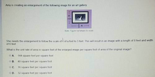 What is the unit rate of area in square feet of enlarged image per square foot of area of the origin