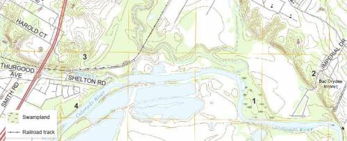 Study the topographic map and symbol chartAt which point is swampland located?A.1B.2C.3D.4