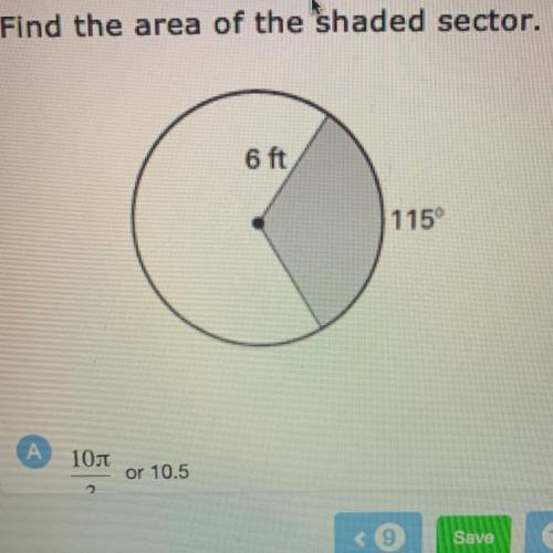 What’s the area for the shaded sector?