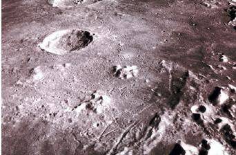 The image below shows the surface of the Moon.  The circle-shaped pits on the surface of the Moon ar