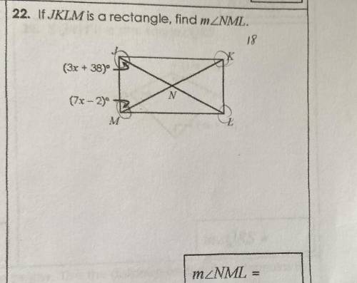 If JKLM is a rectangle, find m< NML