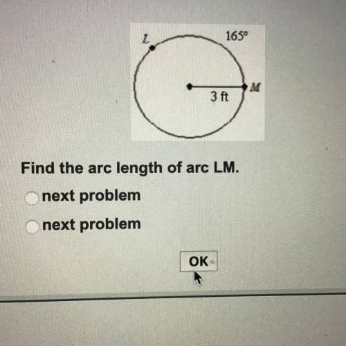 Find the arc length of arc LM