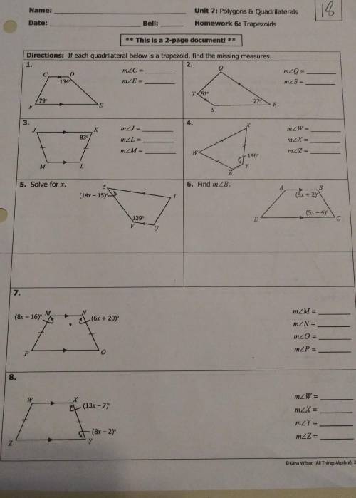 geometry unit 7 homework 4 answer key
