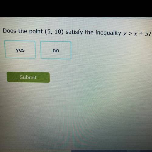 Does the point (5, 10) satisfy the inequality y>x+5