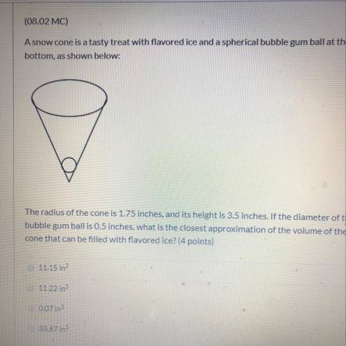 The radius of the cone is 1.75 inches and it’s height is 3.5 inches. If the diameter of the Bubble g