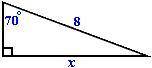 Enter the trigonometric equation you would use to solve for x in the following right triangle. Do no