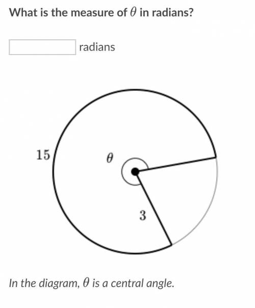 What is the measure of θ in radians? In the diagram, θ is a central angle.