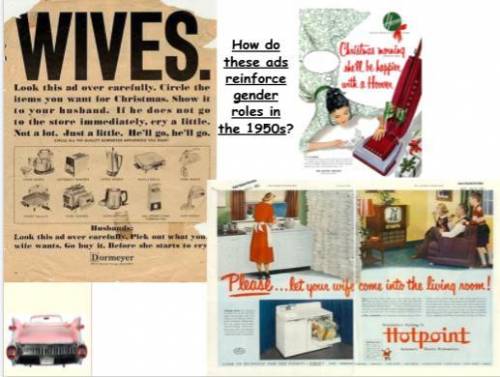 How do these ads reinforce gender roles in the 1950s?