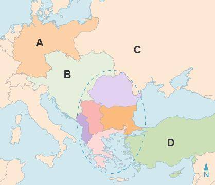 The area that is circled is called the . The Ottoman Empire is located at . Austria-Hungary is locat