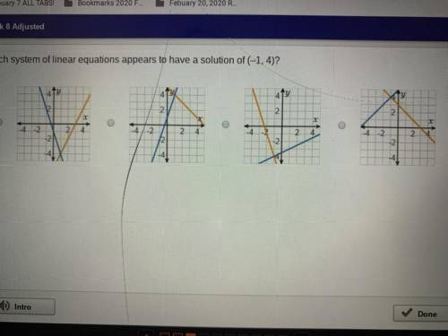 Which system of linear equations appears to have a solution of (-1, 4)