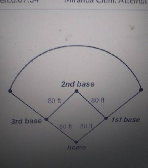 On a little league baseball diamond, 1st base,2nd base,3rd base, and home plate form a square. the b