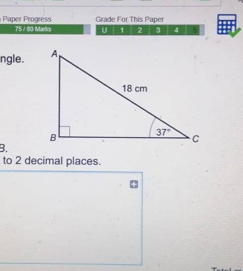 ABC is a right-angled triangle. Calculate the length of AB. Give your answer correct to 2 decimal pl