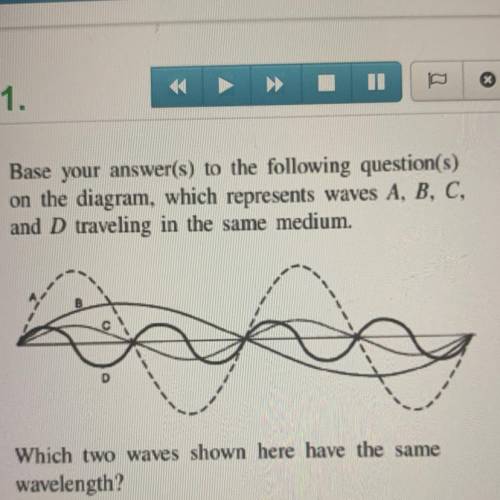 Base your answer(s) to the following question(s) on the diagram, which represents waves A, B, C, and