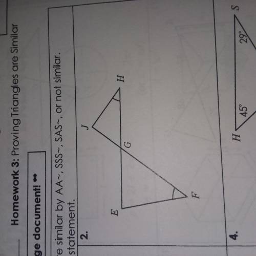 Determine whether the triangles are similar by AA~, SSS~, SAS~, or not similar. If the triangles are