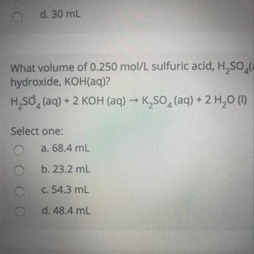 What volume of 0.250 mol/L sulfuric acid, H2SO4(aq) is needed to react completely with 37.2 mL of 0.