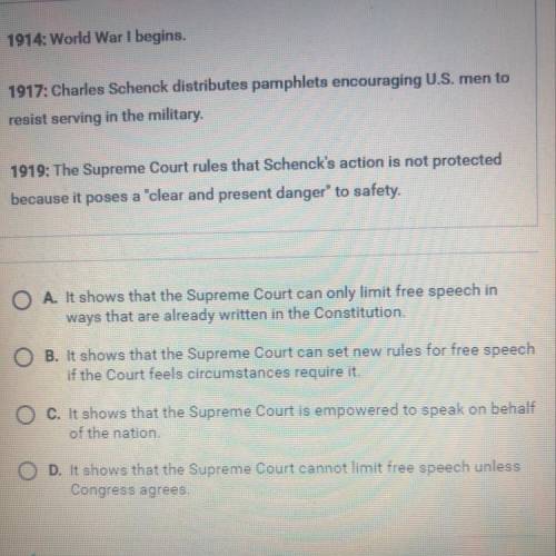 What does the timeline show about the role of the Supreme Court in defining limits on free speech?