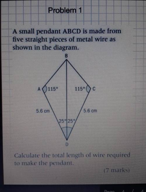 Problem 1A small pendant ABCD is made fromfive straight pieces of metal wire asshown in the diagram.