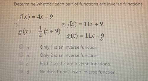 Determine whether each pair of functions are inverse functions. Picture attached.