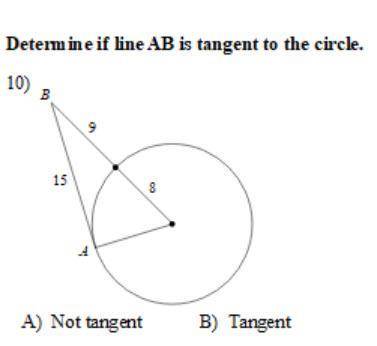 Determine if line AB is tangent to the circle.
