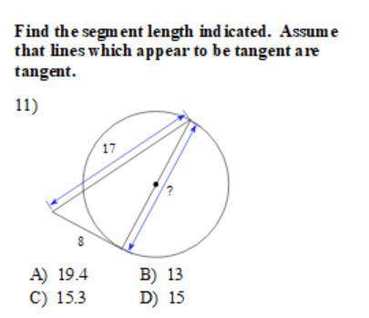 Find the segment length indicated. Assume that lines which appear to be tangent are tangent.