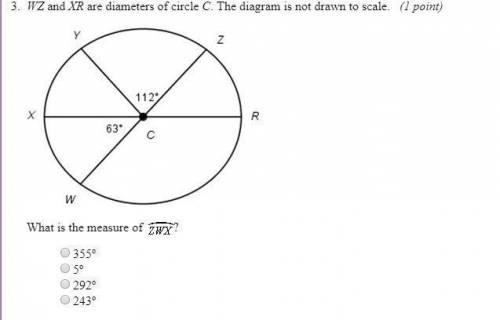 WZ & XR are diameters of Circle C, the diagram is not shown to scale What is the measure of ZWX
