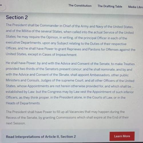 What are two powers the president has according to this section?