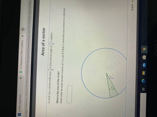 A circle has a sector with area 1/2pi and central angle of 1/9pi radians what is the area of the cir