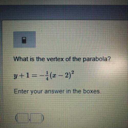 What is the vertex of the parabola y+1=1/4(x-2)^2 enter your answer in the box