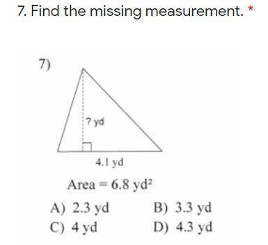 Find the missing measurement. Photo attached