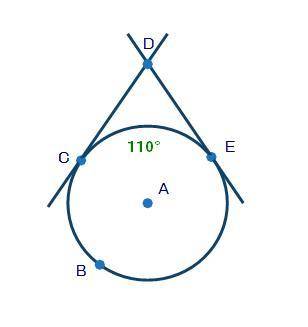 Lines CD and DE are tangent to circle A, as shown below: Lines CD and DE are tangent to circle A and
