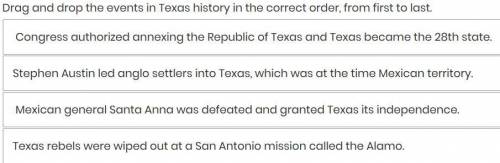 Drag and drop the events in Texas history in the correct order, from first to last.