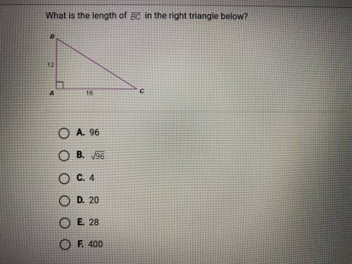 What is the length of bc in the right triangle below