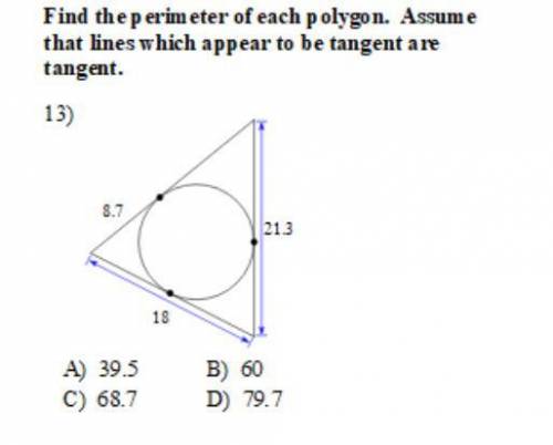 Find the perimeter of each polygon. Assume that lines which appear to be tangent are tangent. **15 P