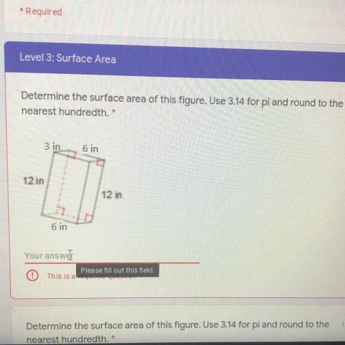 Determine the surface area of this figure. Use 3.14 for pi and round to the nearest hundredth. * 0 p