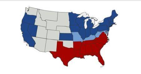 What is this map showing? A) the Confederate and Union states  B) the U.S. following the election of
