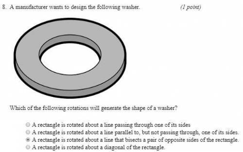 Which of the following rotations will generate the shape of a washer? (answers in picture)