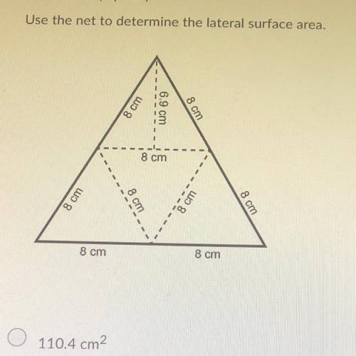 Use the net to determine the lateral surface area. A. 110.4 cm2 B. 82.8 cm2  C. 331.2 cm2 D. 165.6 c
