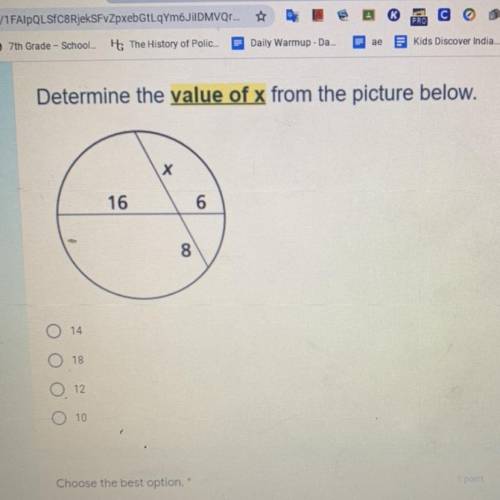 Determine the value of x from the picture below.