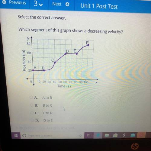 Which Segment Of This Graph Shows A Decreasing Velocity? (Picture and Questions included)