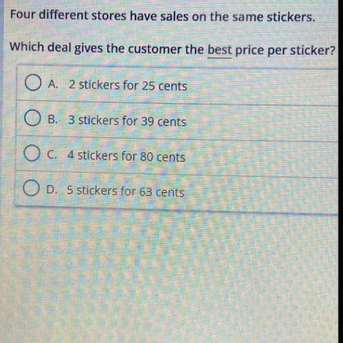 Four different stores have sales on the same stickers. Which deal gives the customer the best price