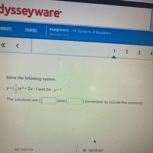 Solve the following system. 1 v=()x2 + 2* 2 + 2x-1 and 3x-y=1