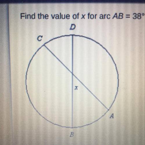 Find the value of x for arc AB = 38° and arc CD = 25°.