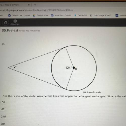 O is the center of the circle. Assume that lines that appear to be tangent are tangent. What is the