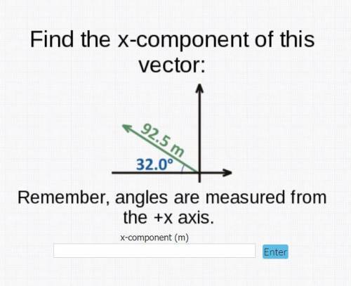 Find the x-components of this vector: 92.5 m, 32.0 degrees. Remember, angles are measured from the +