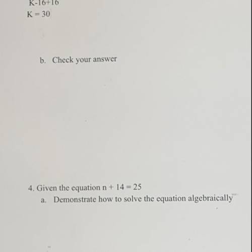 How to solve n + 14 = 25 algebraically step by step