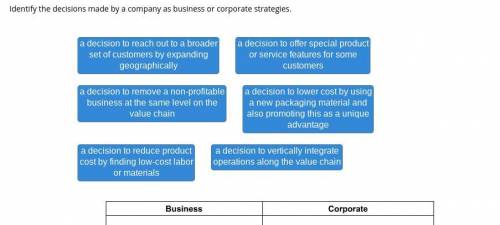[10 Points] Identify the decisions made by a company as business or corporate strategies.