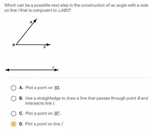 Which can be a possible next step in the construction of an angle with a side on line l that is cong