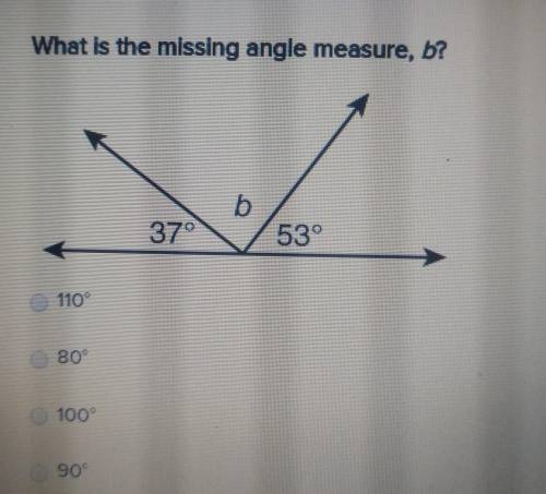 What is the missing angle measure, b?37°53°110°80°100°90°