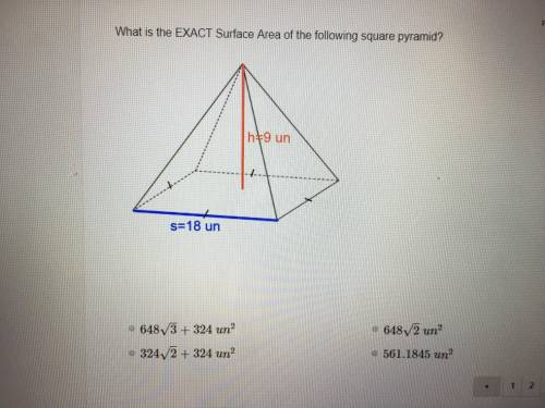 What is the exact surface area of the following square pyramid?